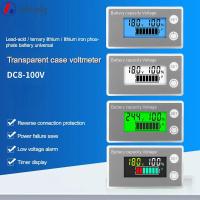 ALLEYDG DC8-100V ตัวแสดงความจุแบตเตอรี่ ลิเธียม LiFePO4เซลล์ตะกั่วกรด จอ LCD แสดงผล เครื่องวัดแรงดันไฟฟ้า ของใหม่ มืออาชีพอย่างมืออาชีพ โวลต์มิเตอร์แบบดิจิตอล