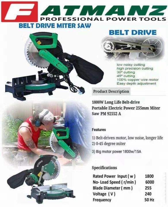 Patman PM 92552A (1800W) 10" Belt Drive Miter Saw Lazada