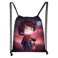 New Harry Potter Drawstring Pocket Cute Cartoon Fashion Outdoor Portable Universal Large Polyester Shopping Bag Wholesale