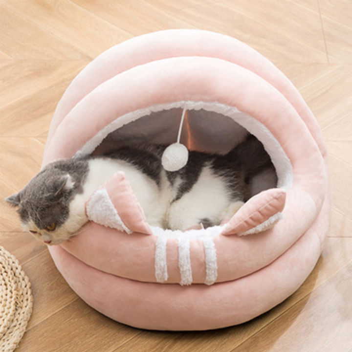 warm-cat-bed-small-dog-house-cozy-nest-lounger-cushion-kitten-fleece-anti-slip-cage-mat-basket-puppy-cave-accessories-zu