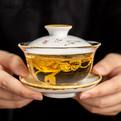 แก้วทนความร้อนชา Gaiwan ถ้วยน้ำชาเซรามิกที่ทำด้วยมือหม้ออบชาจีนชุดน้ำชาอุปกรณ์เสริมพิธีชงชา Drinkware 140มิลลิลิตร