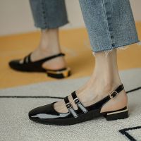 Women Sandals Summer Shoes Woman Flats Double Buckle Mary Janes Shoes Patent Leather Dress Shoes Back Strap Zapatos Mujer 9278N