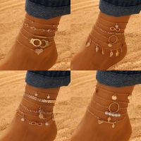 Bohemian Summer Beach Anklet Set For Women Gold Color Chain On Leg Leaf Heart Pineapple Rose Charm Ankle Bracelet Female Jewelry