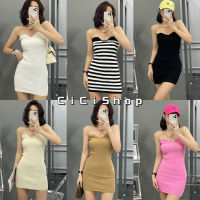 Cici(M508)Mini Dress มินิเดรสสั้นไหมพรมผ้าknitt   ดีเทลเว้าอกเล็กๆเพิ่มความแซ่บ สไตล์โคเรีย