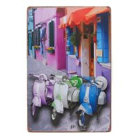 MonkeyAct ป้ายสังกะสีวินเทจ The Colorful Vespa, ขนาด 20x30 ซม