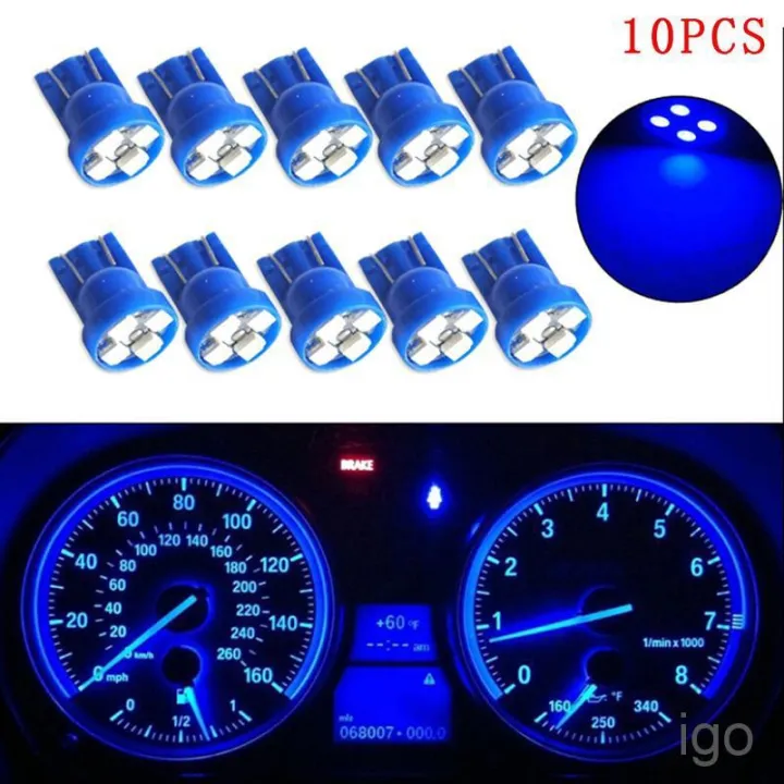 IGO 10pcs T10 wedge blue 4-SMD LED dashboard light W5W 194 2825 gauge ...
