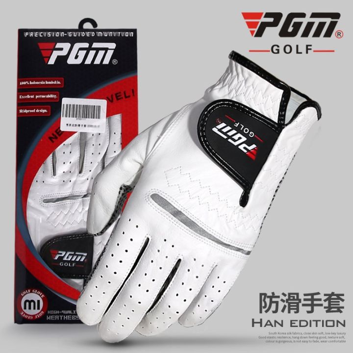 pgm-1ชิ้นกอล์ฟ-s-สำหรับผู้ชายสีขาว-s-กอล์ฟหนังแกะกันลื่นชื่อยี่ห้อเครื่องหนังด้านซ้ายขวาสำหรับผู้ชาย