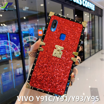 JieFie สำหรับ VIVO Y91C / Y91 / Y93 / Y95 / Y85/V9เคสโทรศัพท์เคสลายกากเพชรโครเมี่ยมเหลี่ยม-กันชนชุบเคสโทรศัพท์สุดหรู