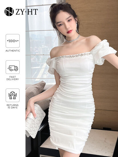 Đầm nữ váy nữ thiết kế đẹp Rossy Fashion, Đầm trắng hoa nổi rút ngực d