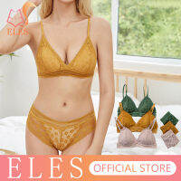 ELES เซ็กซี่ Lace Bra ชุดสำหรับสตรีหญิงลูกไม้ดอกไม้สามเหลี่ยมถ้วยชุดชั้นในชุด Deep V Brassiere ยืดสบายกางเกงเบาะ Bra Sets