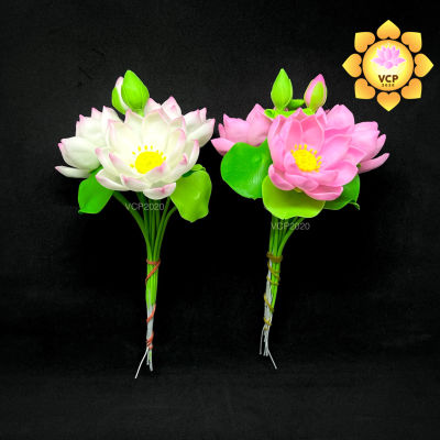 ช่อดอกบัว (ช่อคู่) บัวบาน 3 ดอก ขนาดกลาง (ดินญี่ปุ่น)