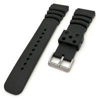 youduoduo Silicone Watchband 20mm 22mm 24mm Men Black Sports Diving Rubber Waterproof Watch Strap Silver Stainless Steel Buckle Watchband