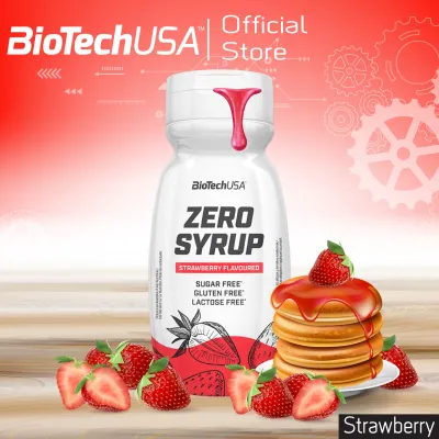 BioTechUSA Zero Syrup 320ml. Strawberry (ไซรัป รสสตอเบอร์รี่ น้ำเชื่อม ไม่มีน้ำตาล คีโตทานได้)Health foods