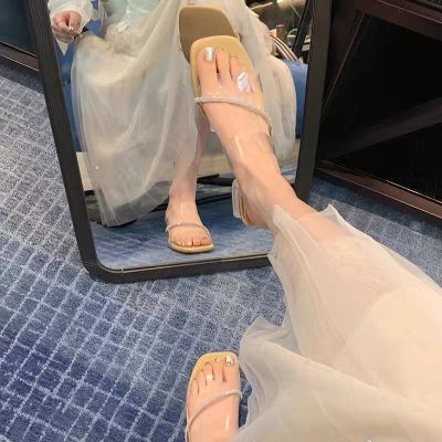 New style รองเท้าแตะใสรองเท้าผู้หญิงฤดูร้อน 2023 ใหม่คริสตัลส้นเพชรพร้อมรองเท้าแตะส้นหนาแฟชั่นแบบเปิดนิ้วเท้า