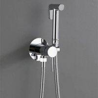 Bidet เย็นร้อนผสมชุดฝังตัวติดตั้งห้องน้ำฝักบัว Bidet ก๊อกน้ำเงินสีดำทองเหลืองโลหะห้องน้ำฤดูใบไม้ผลิ PVC SS Hose