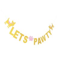 ✓ Birthday Banner Pawty Party Dog Lets Pet S Decorations Let Supplies Garland Sign Decor Cat Happy Glitter Kitten Bunting Paw