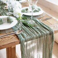 【CW】 Semi-Sheer Gauze Table Runner Sage Cheesecloth Dining Rustic Wedding Birthday Decoration Christmas Banquets Arches Cake Decor