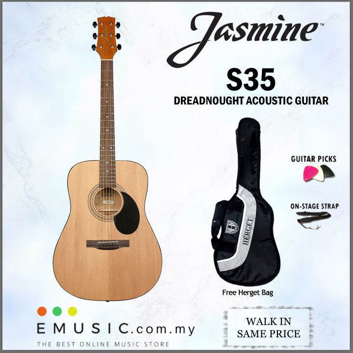 Jasmine S35 Dreadnought Acoustic Guitar Natural Satin Sitka Spruce Top