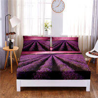 Lavender Digital Printed 3pc Polyester Fitted Sheet Mattress Cover Four Corners with Elastic Band Bed Sheet Pillowcases