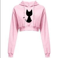 Limited Time Discounts Spring Autumn Women Short Hoodies Long Sleeve Fleece Cartoon Animal Printing Casual Slim Navel Crop Female Sweatshirt