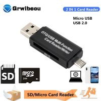 Grwibeou Pembaca Kartu 2 In 1 Pembaca Kartu MicroSD SD TF SDHC Adaptor OTG USB Mikro untuk Macbook untuk Huawei Xiaomi Android PC Ponsel