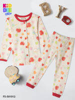 KiddeeCrew ชุดนอนเด็กผู้หญิงสีครีมลายแอปเปิ้ลแดง มีกระดุม Girls pajamas cream color red apple pattern เหมาะสำหรับอายุ 1-8 ปี