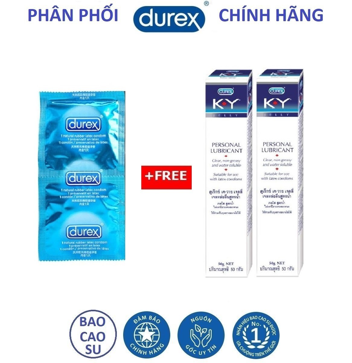 [HCM]Combo 2 gel bôi trơn Durex Ky 50g kèm 2 bao cao su Durex Kingtex ôm khít