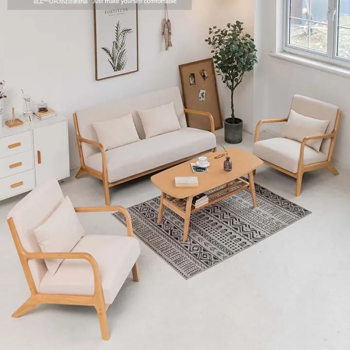 KRUZO CLUB Solid Wood Fabric Armchair Sofa (Cream) Furniture home