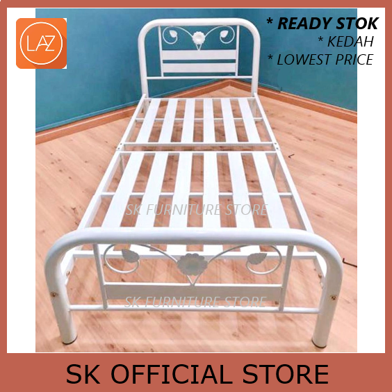 READY STOCK Single White Metal Bed Frame / Simple Design Bed Frame ...