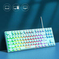 คีย์บอร์ดกดเสียงดัง  ดำ ขาว ชมพู ฟ้า คีย์บอร์ดเกมมิ่ง Mechanical  RGB Gaming Keyboard แป้นพิมพ์สี ปุ่ม Retro Punk Dot/เอฟเฟกต์แสงสีรุ้ง/ความเข้ากันได้หลายขั้ว