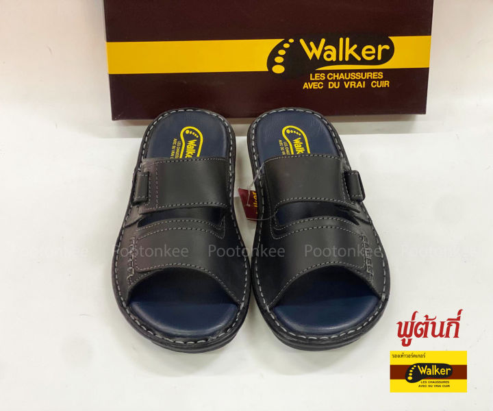 รองเท้า-walker-รุ่น-wb-729-รองเท้าแตะวอคเกอร์-รองเท้าหนังแท้-สีดำ-ของแท้