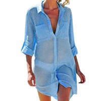 FN946N cover-ups One Pieces Womens Swimsuit Beachwear Solid Buttons Sun Protection Dress Beach Dress Women summer dress Swimsu