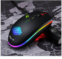 พร้อมจัดส่ง?เมาส์สำหรับเล่นเกม M55 เมาส์เล่นเกม (พร้อมไฟ RGB) เสียงปุ่มปิดเสียงสามารถใช้กับสมาร์ททีวี (สีดำ)