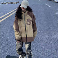 MAYCHEER เสื้อคาร์ดิแกนแบบมีซิปหลวมผ่อนคลายแจ็คเก็ตมีฮู้ดหล่อด้านบนเสื้อบุรุษและสตรีคลิป