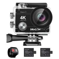 Dragon TOUCH 4K Action Camera 16mp Vision 3 กล้องกันน้ำใต้น้ำ 170 ° มุมกว้าง WiFi Sports CAM พร้อมรีโมท 2 แบตเตอรี่และชุดอุปกรณ์ติดตั้ง