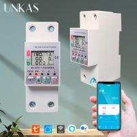 UNKAS Tuya เบรกเกอร์ WIFI แรงดันเกิน/แรงดันไฟฟ้าต่ำ/การรั่วไหลของการป้องกันอเนกประสงค์ Alexa Google สวิตช์อัจฉริยะมิเตอร์จ่ายล่วงหน้า