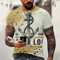 2023 NEW Summer Mens Vintage Anchor Print Short Sleeve T-shirt Street Fashion Mens Fashion T-shirt Size：s-5xl