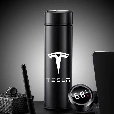 For TESLA Model 3 X Y 500ml Inligent Thermos Coffee Cup Temperature Display Stainless Steel Vacuum Water Cup