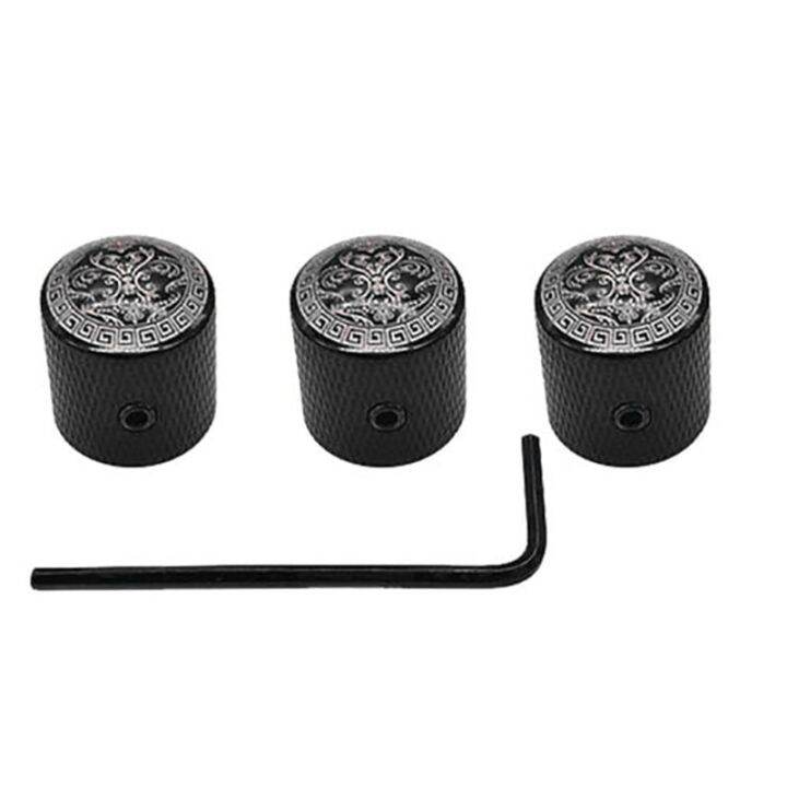 3pcs Black Electric Guitar Metal Dome Knobs Volume Tone Control Switches Potentiometer Caps