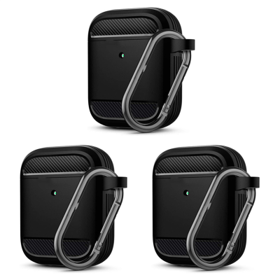 3X Carbon Fiber Pattern Earphone Caseprotector for Apple Airpods Case Cover for Apple Airpods 1/2 [Visible LED Light]