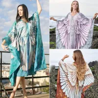 --D0512 Wings of the new 2023 chiffon printing large sets of head beach blouse with belt holiday dress skirt is prevented bask in unlined upper garment