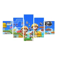 Super Mario Game Anime HD Picture 5 Panel Canvas Painting Mural Bedroom Modern Style Home Wall Decoration