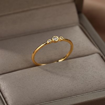 [MM75] เพทายหมั้นแหวนแต่งงานสำหรับผู้หญิงคนรักสีทองสแตนเลสแหวนเครื่องประดับหญิงของขวัญวันเกิดสำหรับแฟน