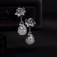 Worn Lotus Earrings Silver Plated Imitation Hotan Jade Chinese Style Lady Earrings National Style China-Chic V0PF