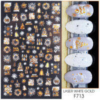 2PCS 3D Christmas Nail Art Decoration Stickers Sparkly Gold White Colorful Glitter Geometry Snowflake Winter Slider Nail Foils