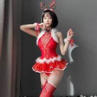 ﺴ▨◑ 【Fee Et Moi】Luxury Sexy Women Cosplay Christmas Hairy Princess Dress Uniform Reindeer Sexy Netting Lingerie Set For Party 7438