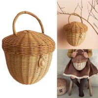 Handwoven Rattan Storage Basket Mushroom Shape Organizer Nursery Decor Craft