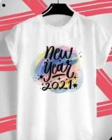 เสื้อยืด สวัสดีปีใหม่ Happy New Year 2021 ปีวัว ปีฉลู สีขาว สีเทา