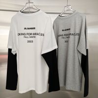 【High Quality】New Fake Two Piece Alphabet Printed Colored Long Sleeve T-shirt Round Neck Silhouette Casual Top