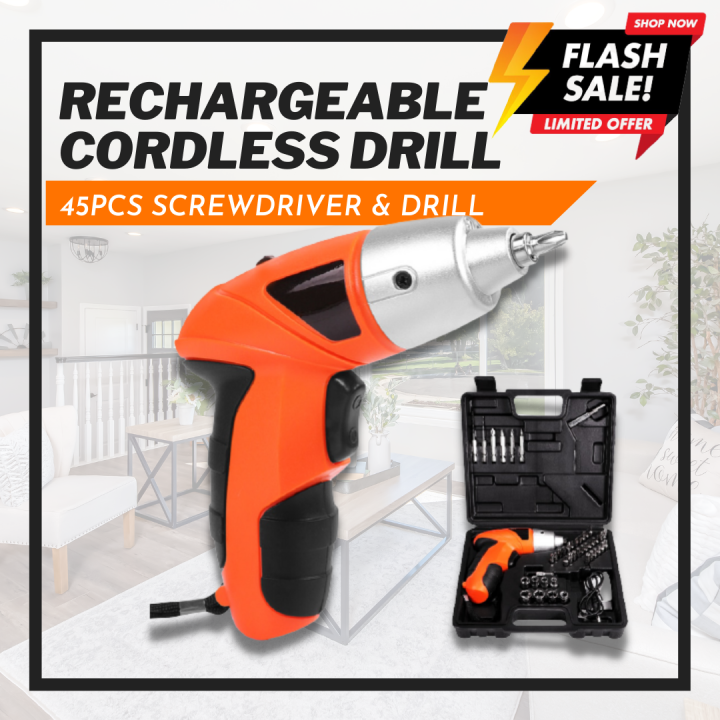 High Quality Cordless Rechargeable Handy Drill Screwdriver 45pc in 1 Set Screwdriver Bit Set